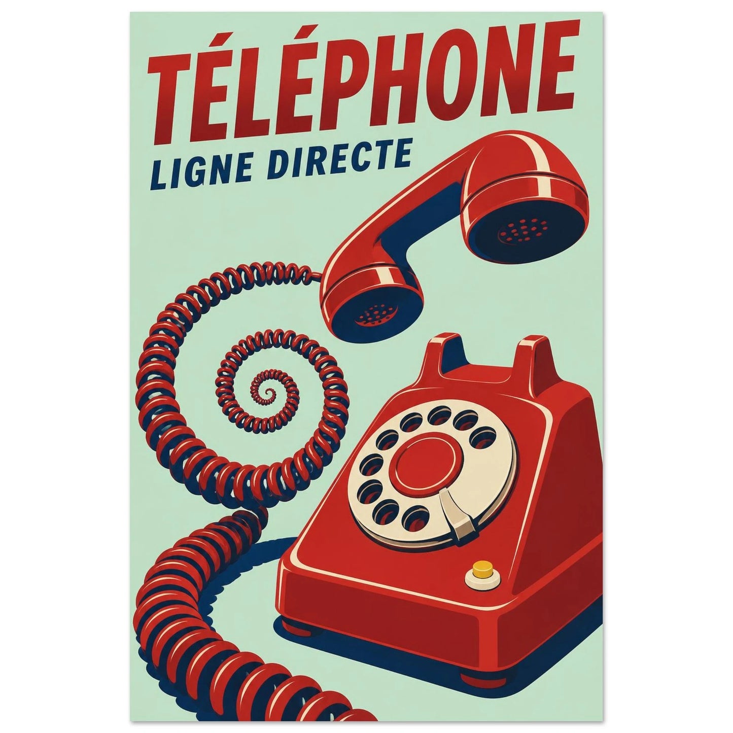 Affiche Téléphone – Ligne Directe, illustration graphique verticale, format 60 × 90 cm