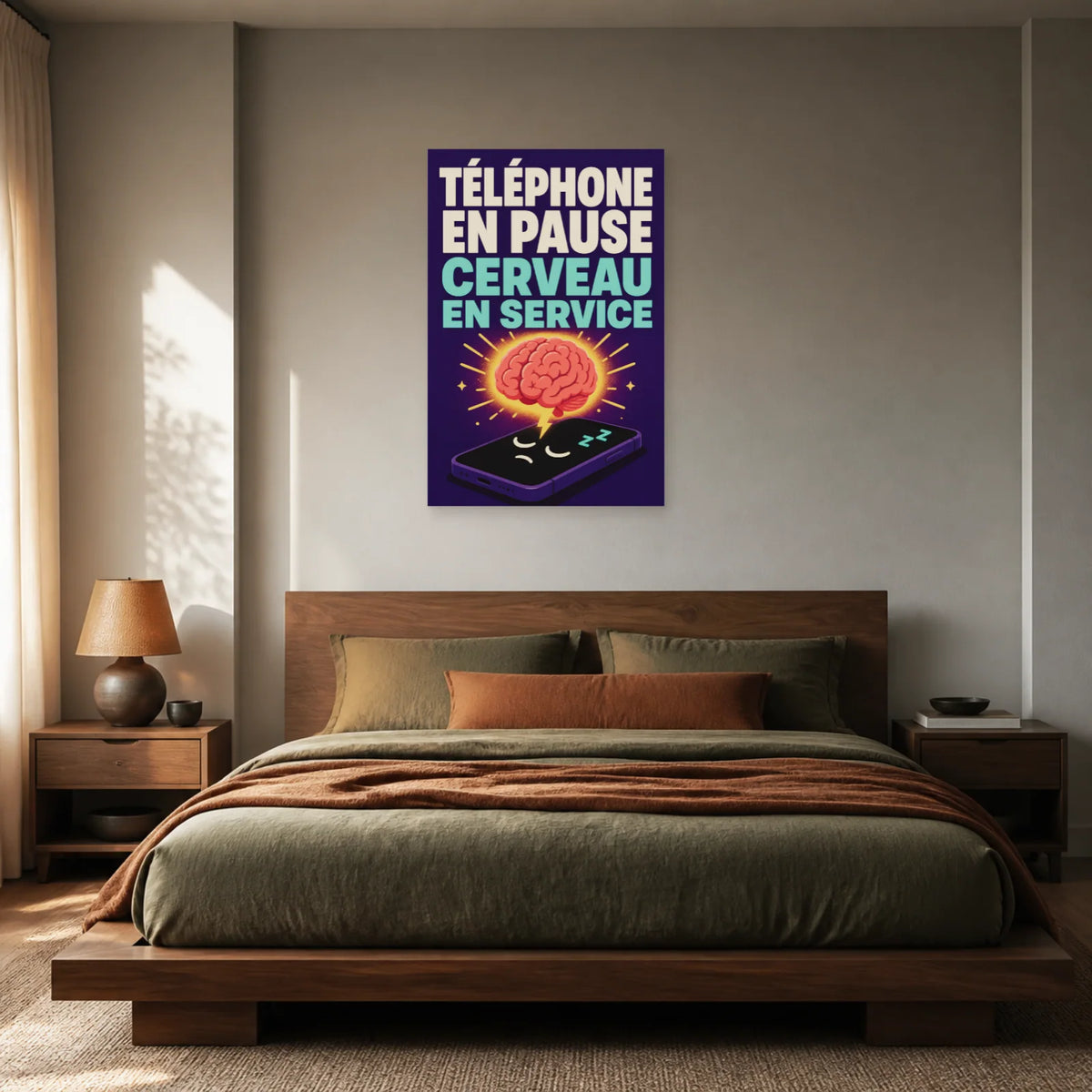 Affiche Téléphone en pause – Cerveau en service dans une chambre - Art Virtuoso