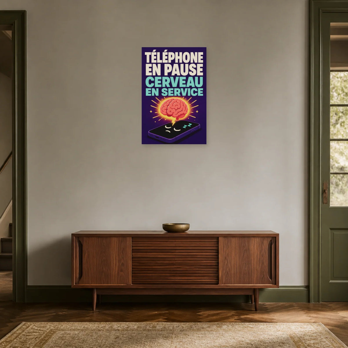 Affiche Téléphone en pause – Cerveau en service dans une entrée ou un couloir - Art Virtuoso