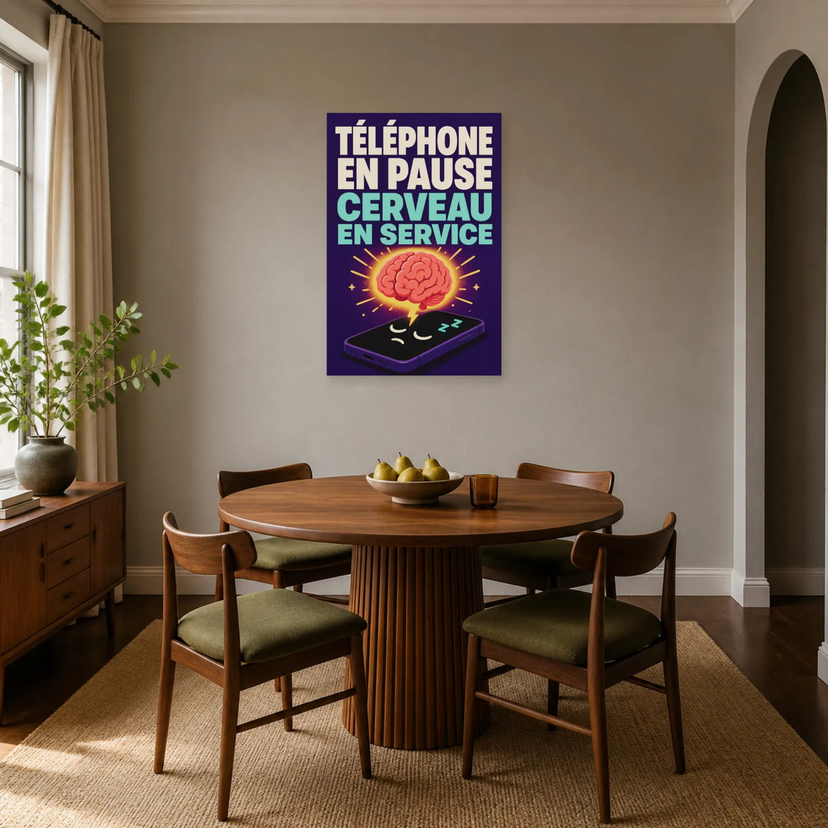 Affiche Téléphone en pause – Cerveau en service dans une salle à manger - Art Virtuoso