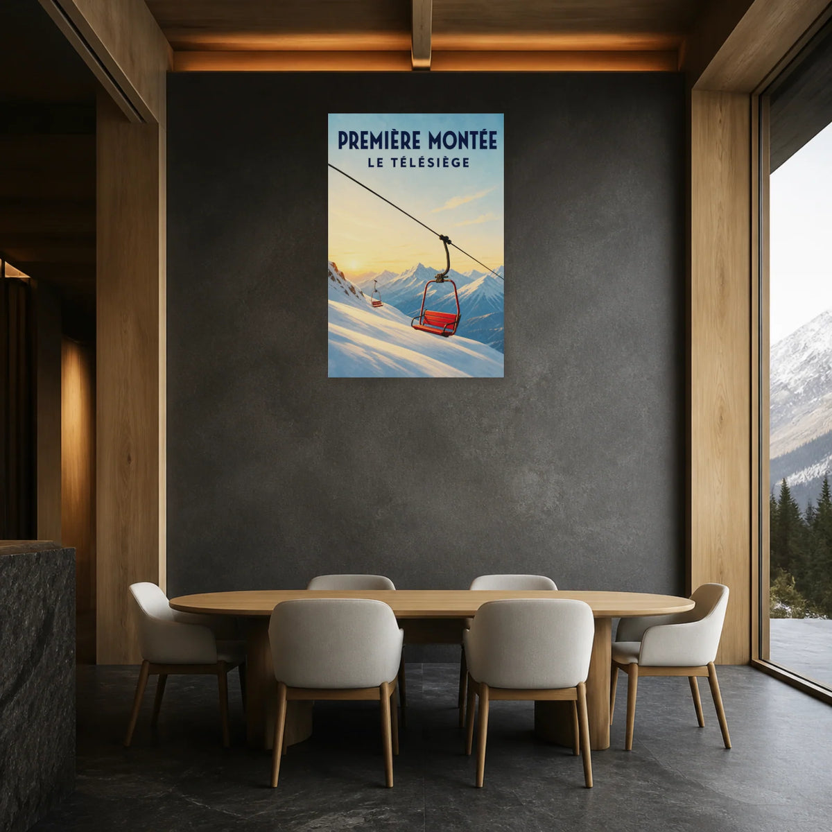 Affiche Première montée – Le télésiège dans une salle à manger - Art Virtuoso