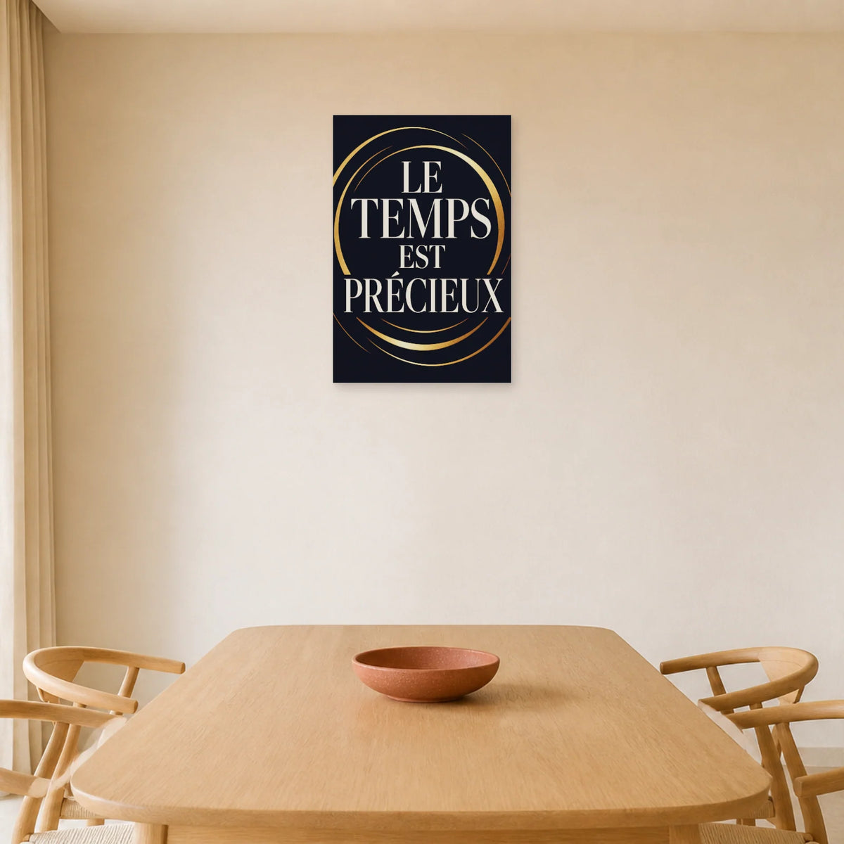 Affiche Le temps est précieux – Cercles dorés dans une salle à manger - Art Virtuoso