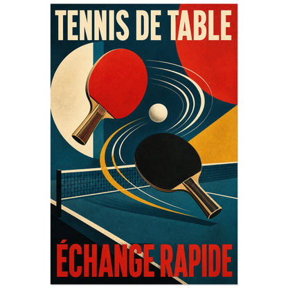 Deux raquettes de tennis de table et balle blanche, affiche 30 × 45 cm