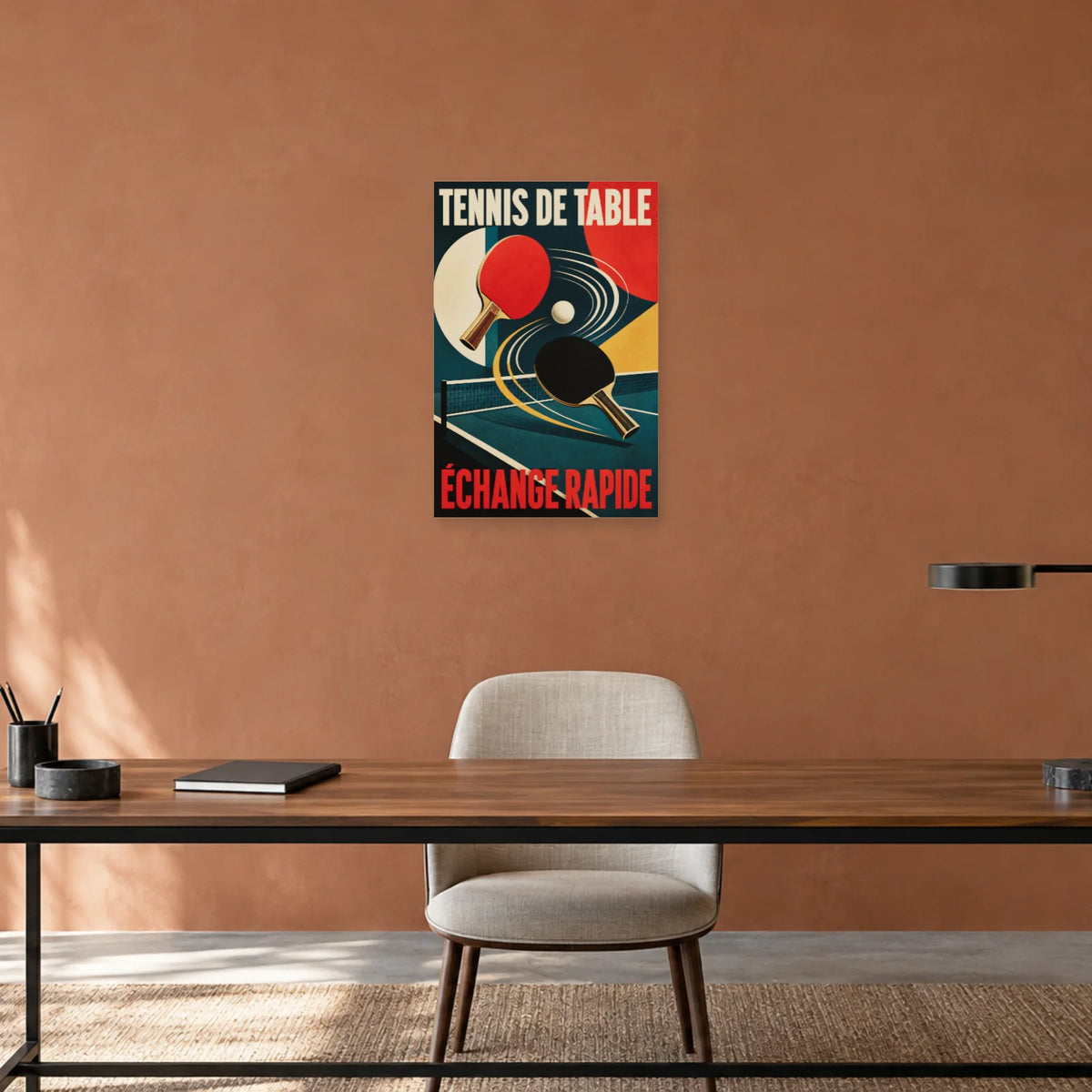 Affiche Tennis de table – Échange rapide dans un bureau - Art Virtuoso