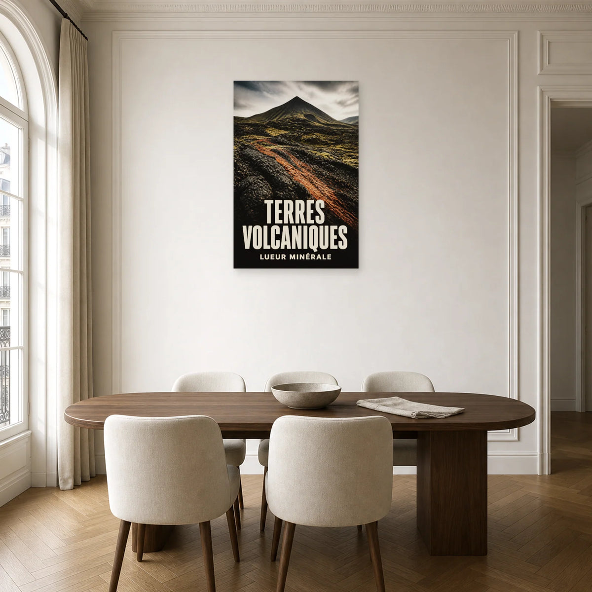 Affiche Terres volcaniques - Lueur minérale dans une salle à manger - Art Virtuoso