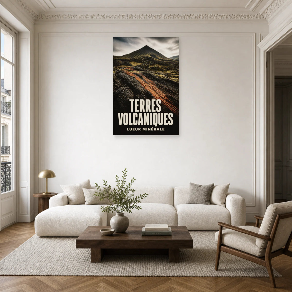 Affiche Terres volcaniques - Lueur minérale dans un salon - Art Virtuoso