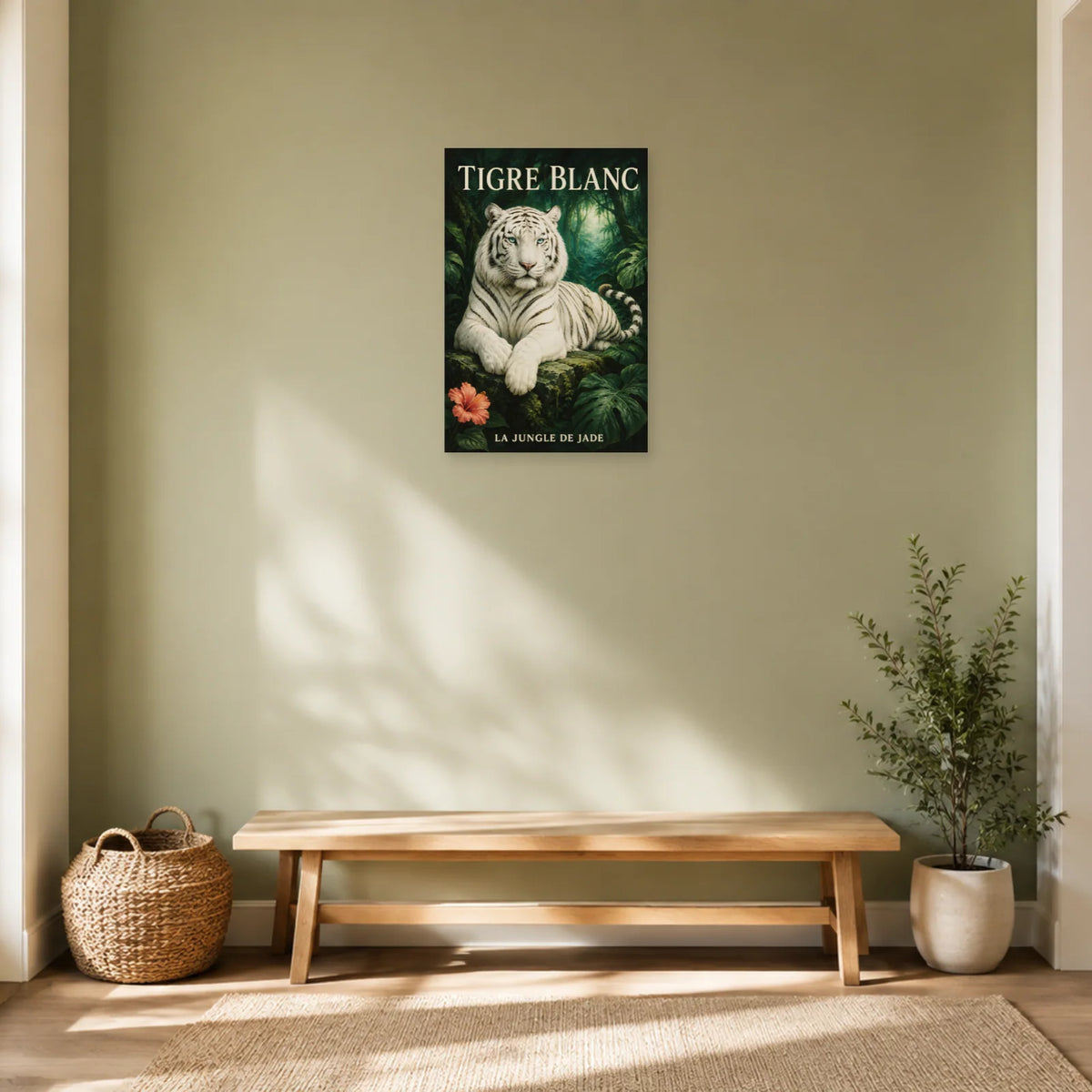Affiche Tigre blanc, la jungle de jade dans une entrée ou un couloir - Art Virtuoso