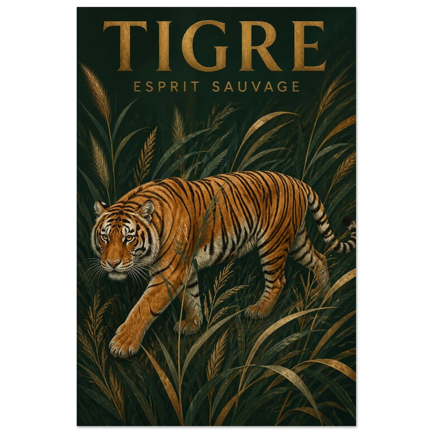 Affiche Tigre – Esprit Sauvage, gouache contemporaine verticale, format 40 × 60 cm