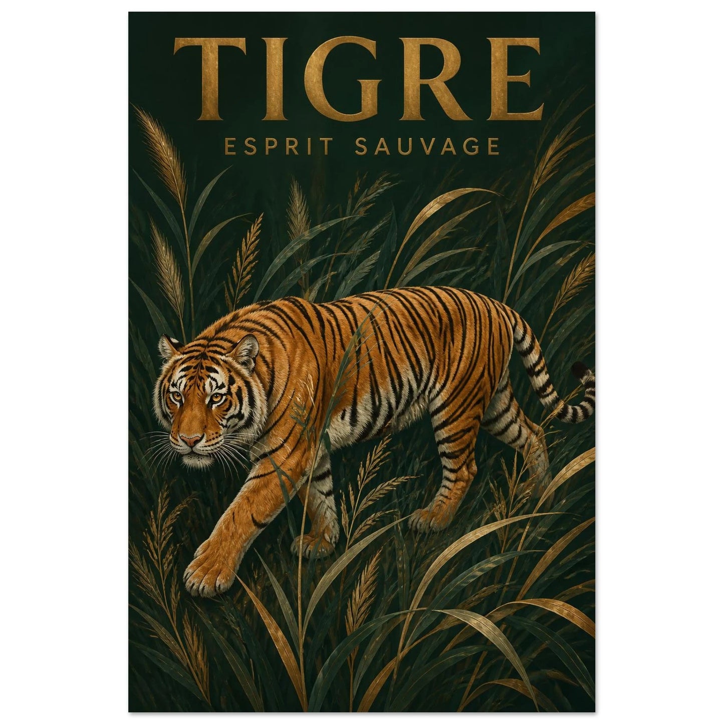 Affiche Tigre – Esprit Sauvage, gouache contemporaine verticale, format 60 × 90 cm