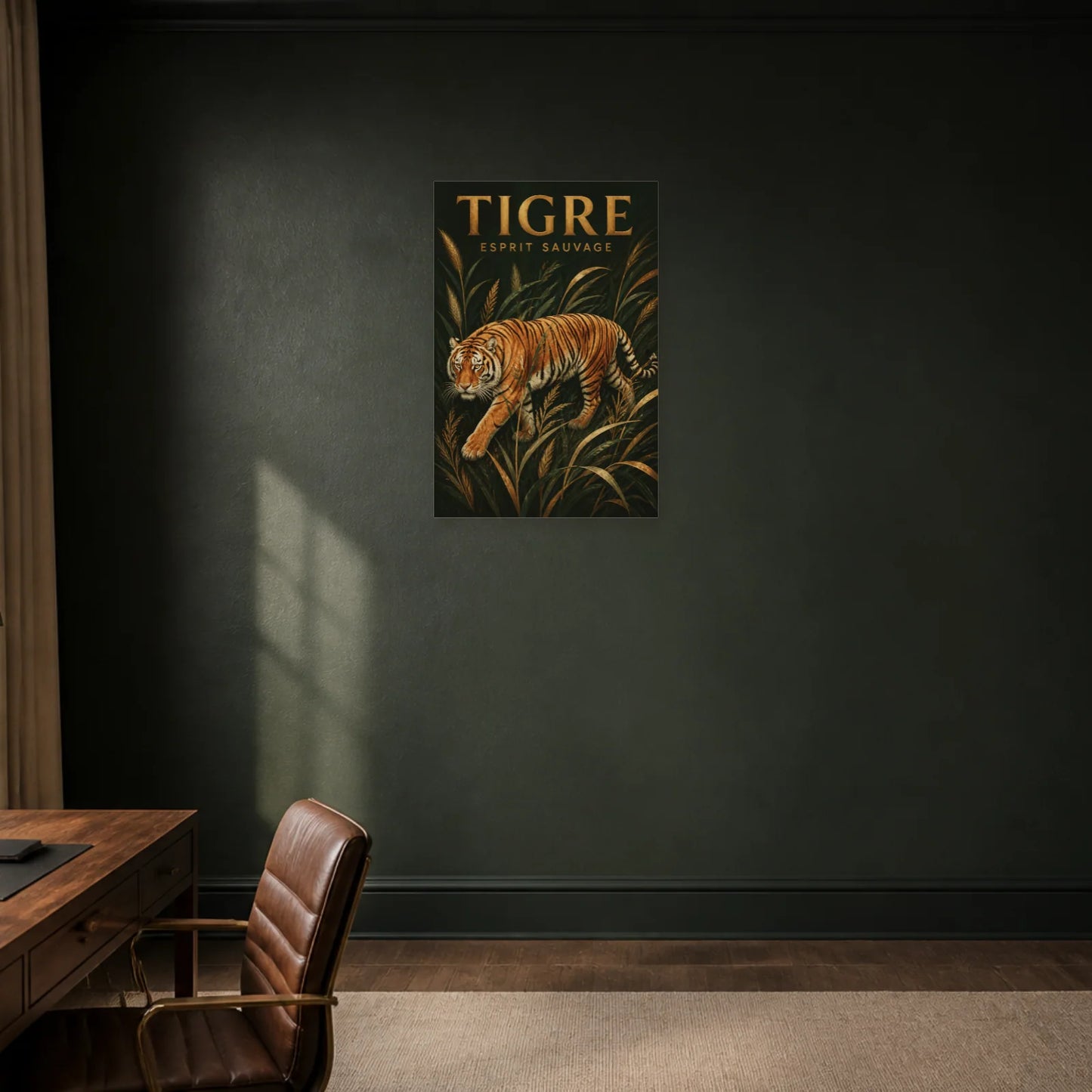 Affiche Tigre – Esprit Sauvage dans un bureau - Art Virtuoso