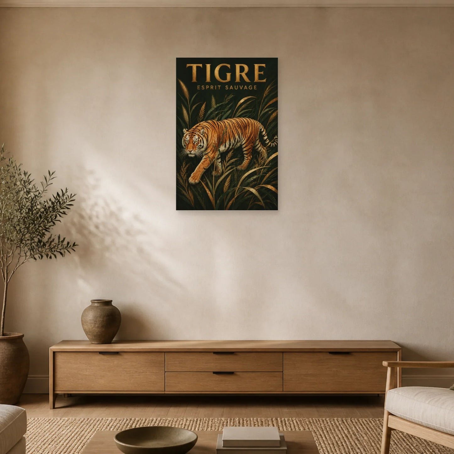 Affiche Tigre – Esprit Sauvage dans un salon - Art Virtuoso