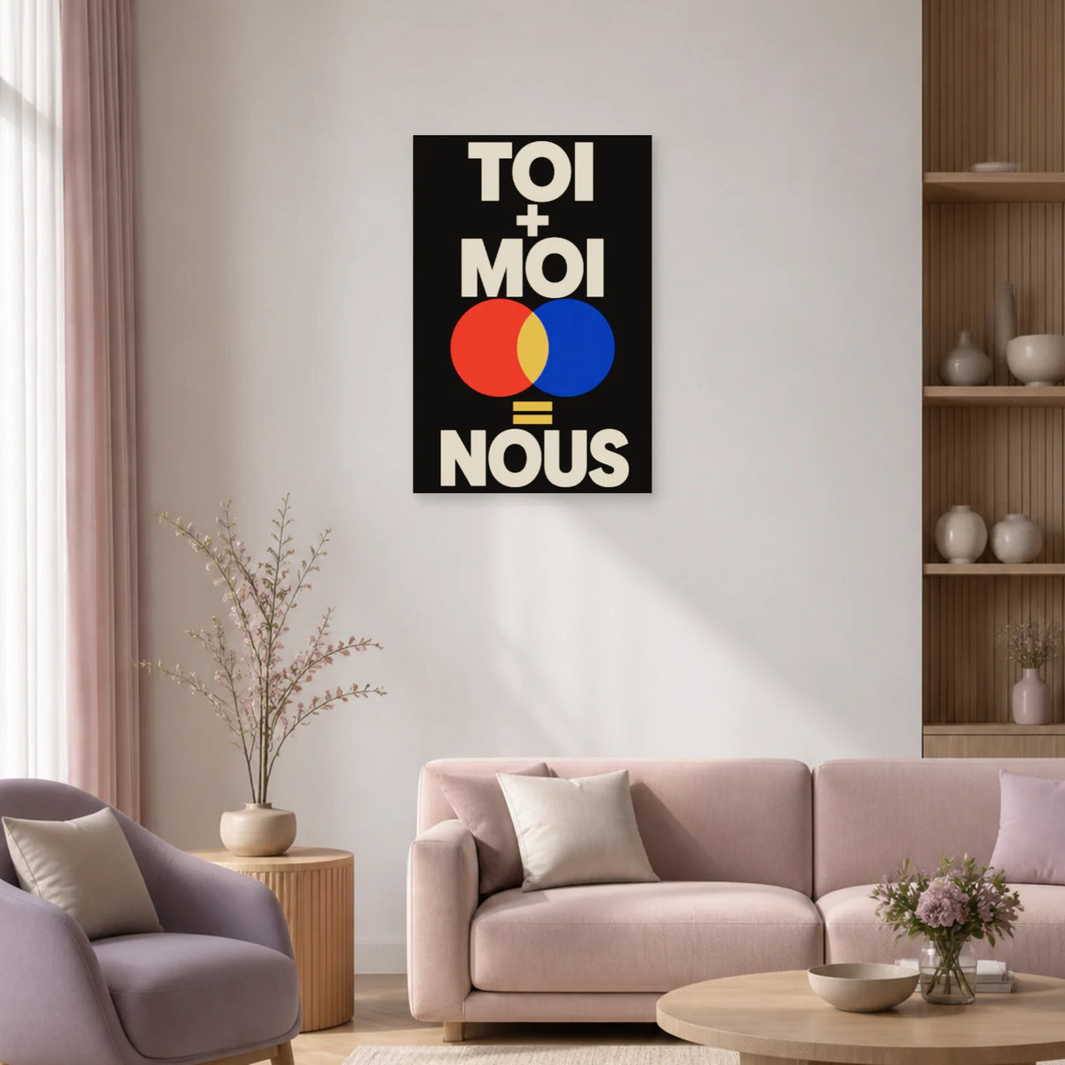 Affiche Toi + moi = nous – Équation colorée dans un salon - Art Virtuoso