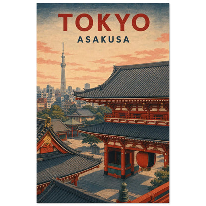 Affiche Tokyo – Asakusa, illustration verticale estampe contemporaine, format 30 × 45 cm
