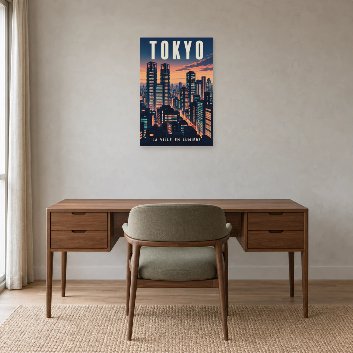Affiche Tokyo - Shinjuku au crépuscule dans un bureau - Art Virtuoso