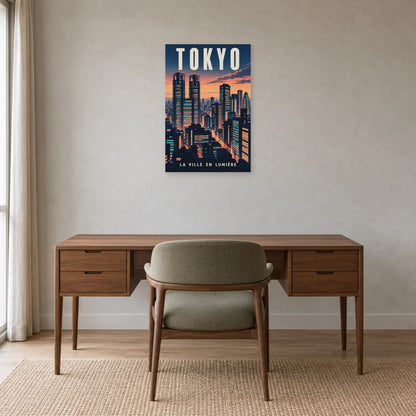 Affiche Tokyo - Shinjuku au crépuscule dans un bureau - Art Virtuoso