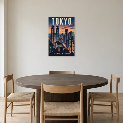 Affiche Tokyo - Shinjuku au crépuscule dans une salle à manger - Art Virtuoso