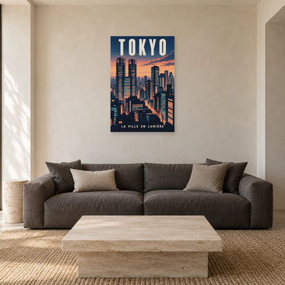 Affiche Tokyo - Shinjuku au crépuscule dans un salon - Art Virtuoso