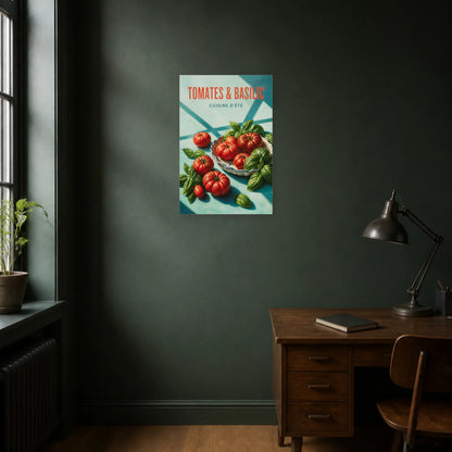 Affiche Tomates & Basilic – Cuisine d’Été dans un bureau - Art Virtuoso