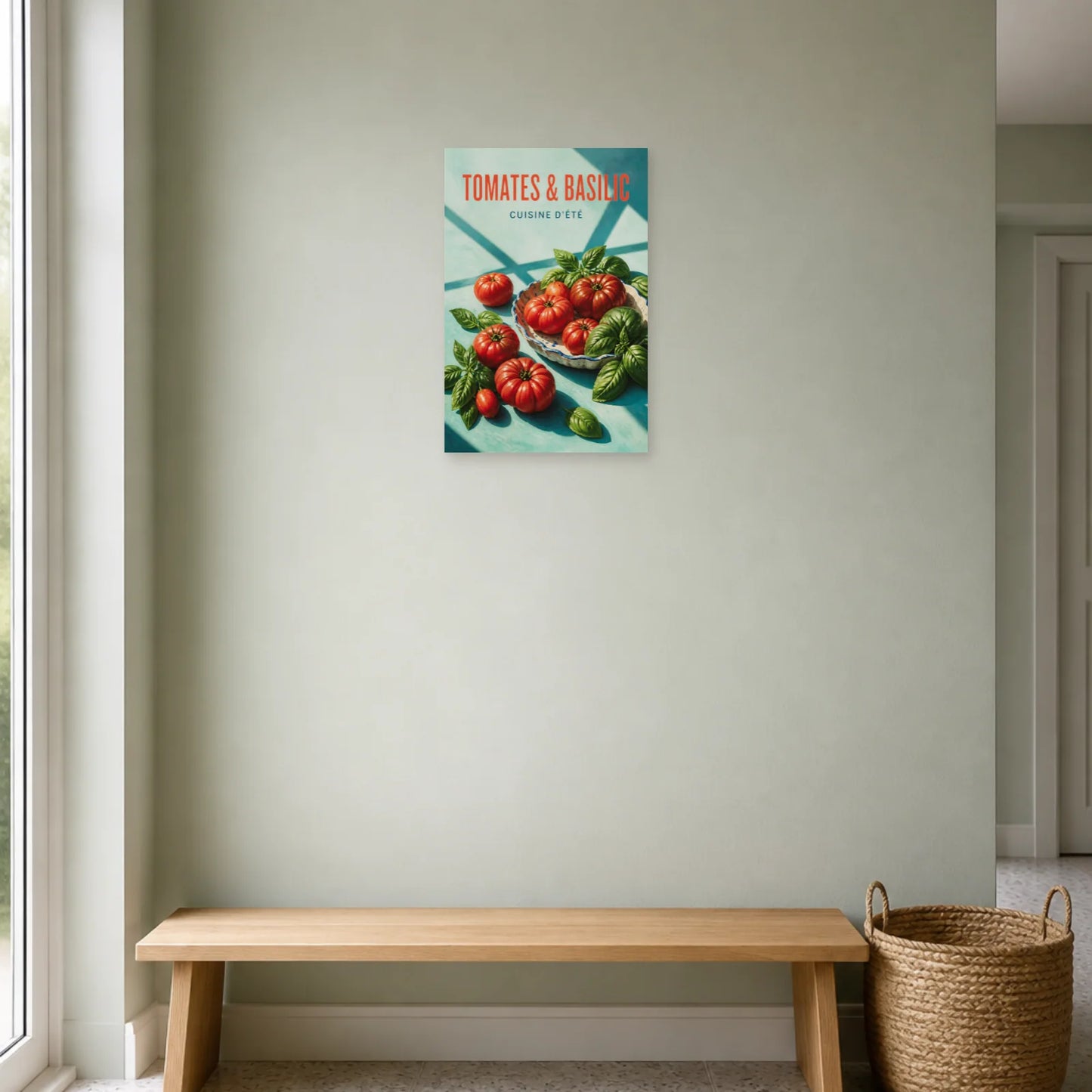 Affiche Tomates & Basilic – Cuisine d’Été dans une entrée ou un couloir - Art Virtuoso