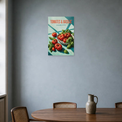 Affiche Tomates & Basilic – Cuisine d’Été dans une salle à manger - Art Virtuoso