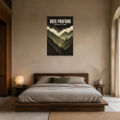 Affiche Bois profond – Courbes et cimes dans une chambre - Art Virtuoso