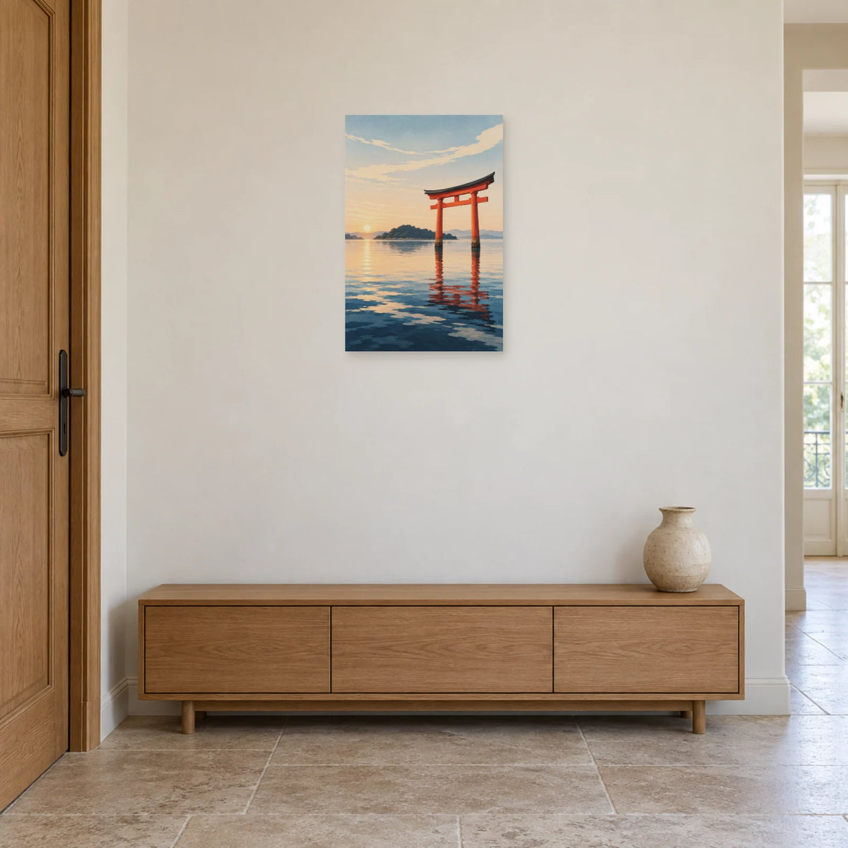 Affiche Torii - Brume de l'aube dans une entrée ou un couloir - Art Virtuoso