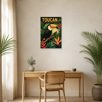 Affiche Toucan – Feuillage tropical dans un bureau - Art Virtuoso