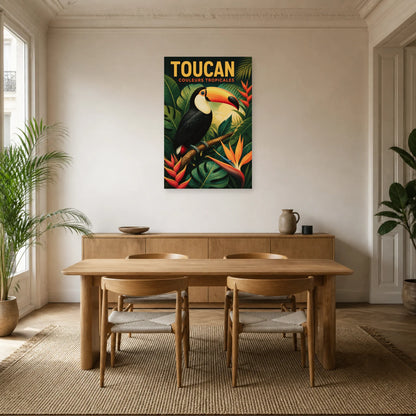 Affiche Toucan – Feuillage tropical dans une salle à manger - Art Virtuoso