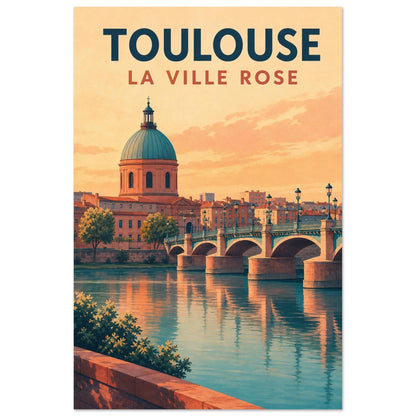 Affiche Toulouse – La Ville Rose, illustration verticale gouache contemporaine, format 60 × 90 cm