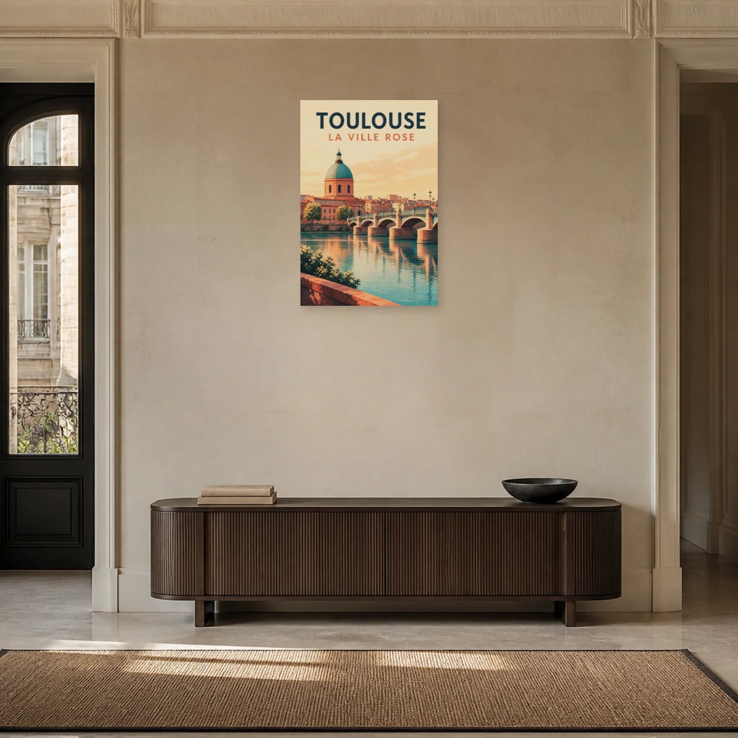 Affiche Toulouse – La Ville Rose dans une entrée ou un couloir - Art Virtuoso