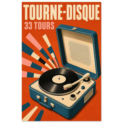 Affiche Tourne-Disque – 33 Tours, illustration graphique verticale, format 30 × 45 cm