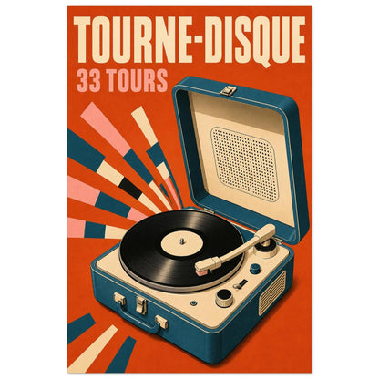 Affiche Tourne-Disque – 33 Tours, illustration graphique verticale, format 60 × 90 cm