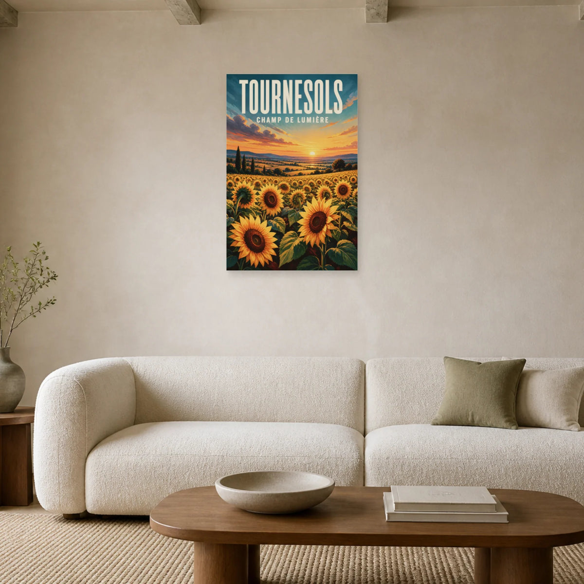 Affiche Tournesols – Champ de Lumière dans un salon - Art Virtuoso