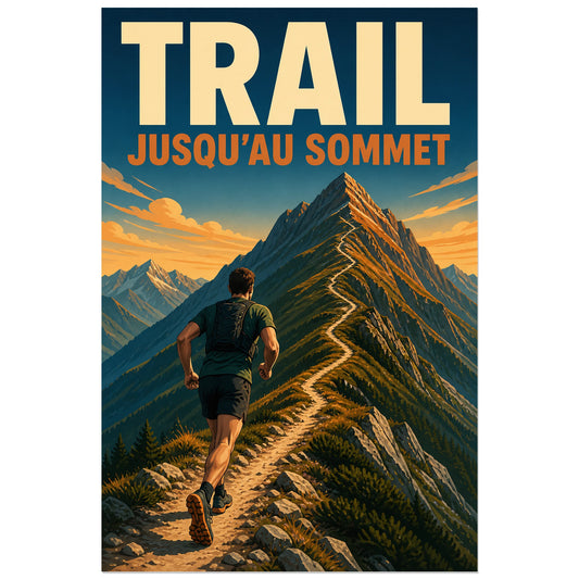 Coureur sur chemin de montagne en lacets, affiche Trail 30 × 45 cm