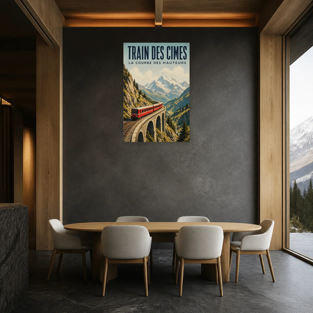 Affiche Train des cimes – La courbe des hauteurs dans une salle à manger - Art Virtuoso