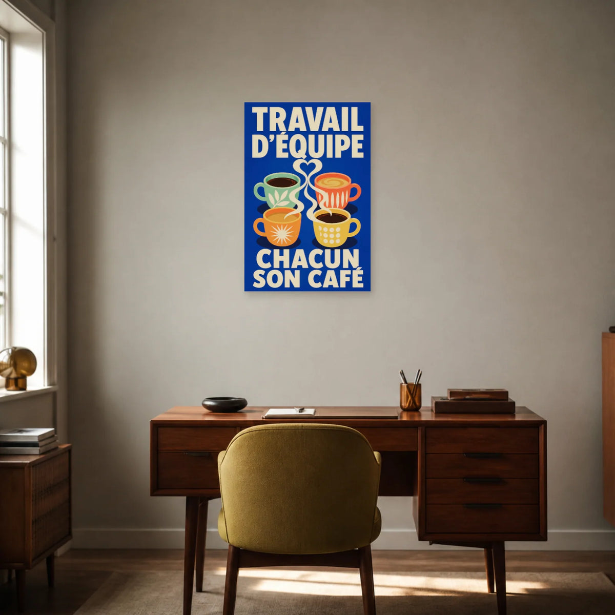 Affiche Travail d’équipe – Chacun son café dans un bureau - Art Virtuoso