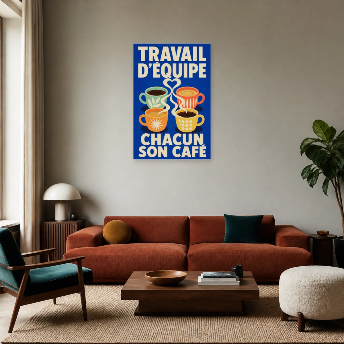Affiche Travail d’équipe – Chacun son café dans un salon - Art Virtuoso