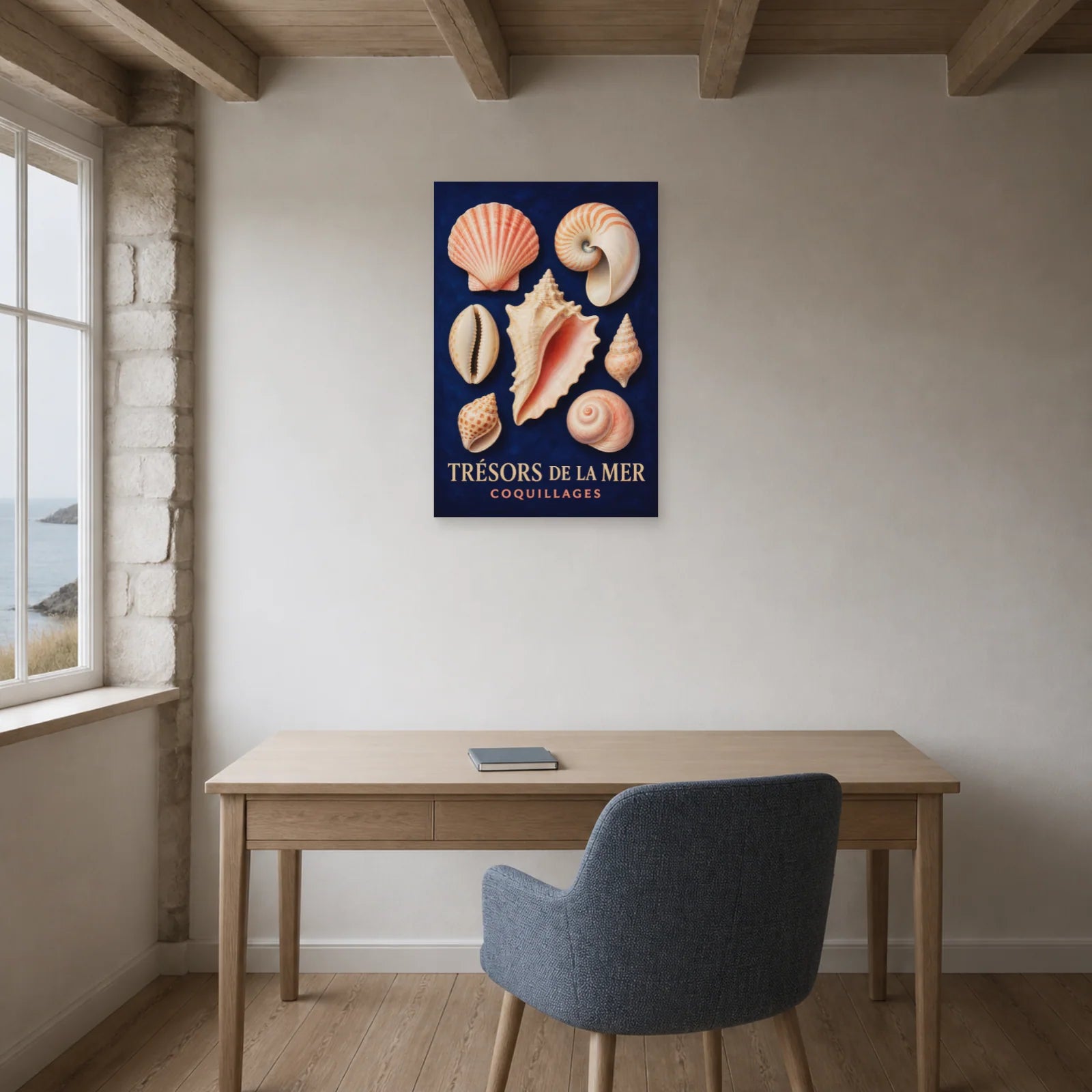 Affiche Trésors de la Mer – Coquillages dans un bureau - Art Virtuoso