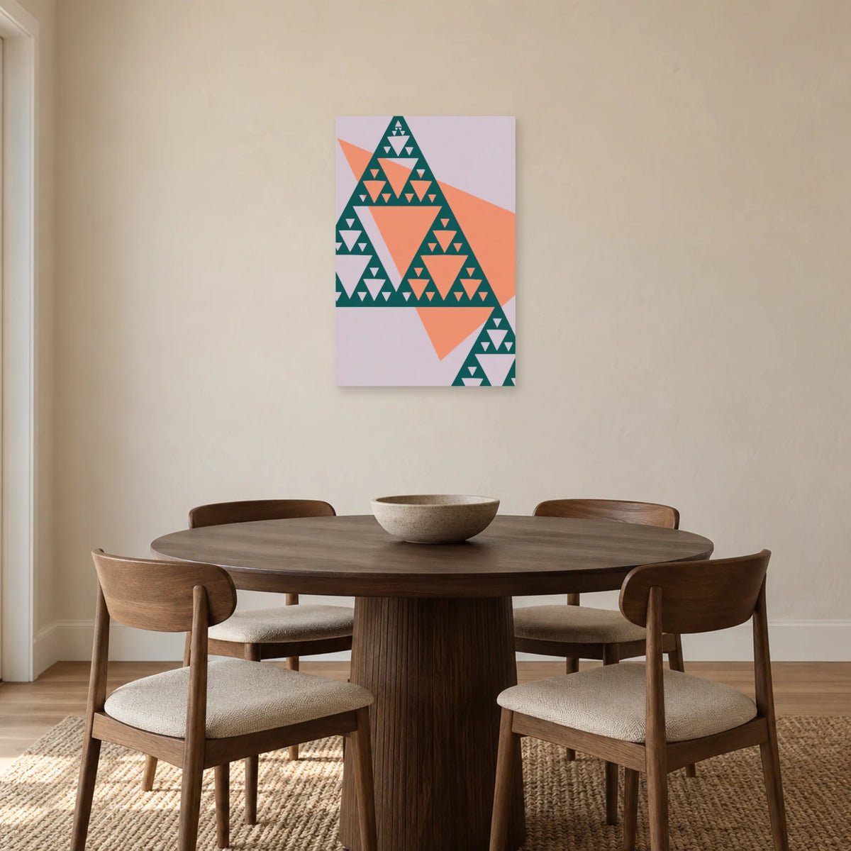 Affiche Triangles - Ajours dans une salle à manger - Art Virtuoso