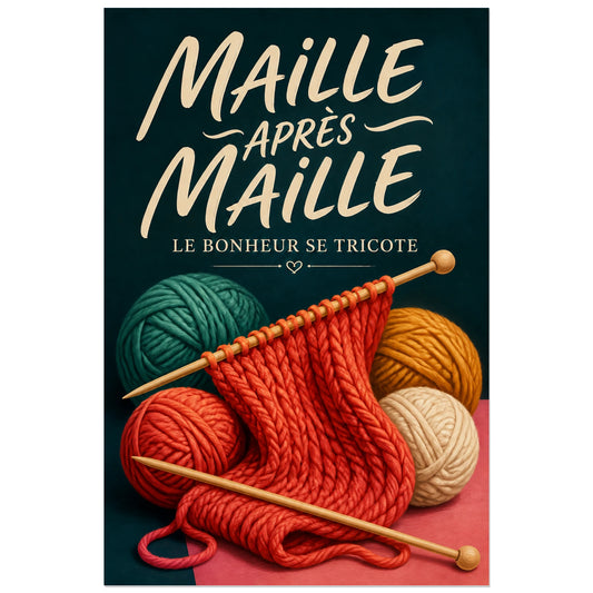 Affiche Tricot, maille après maille, nature morte de tricot peinte verticale, format 30 × 45 cm