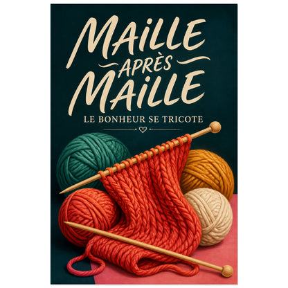 Affiche Tricot, maille après maille, nature morte de tricot peinte verticale, format 60 × 90 cm