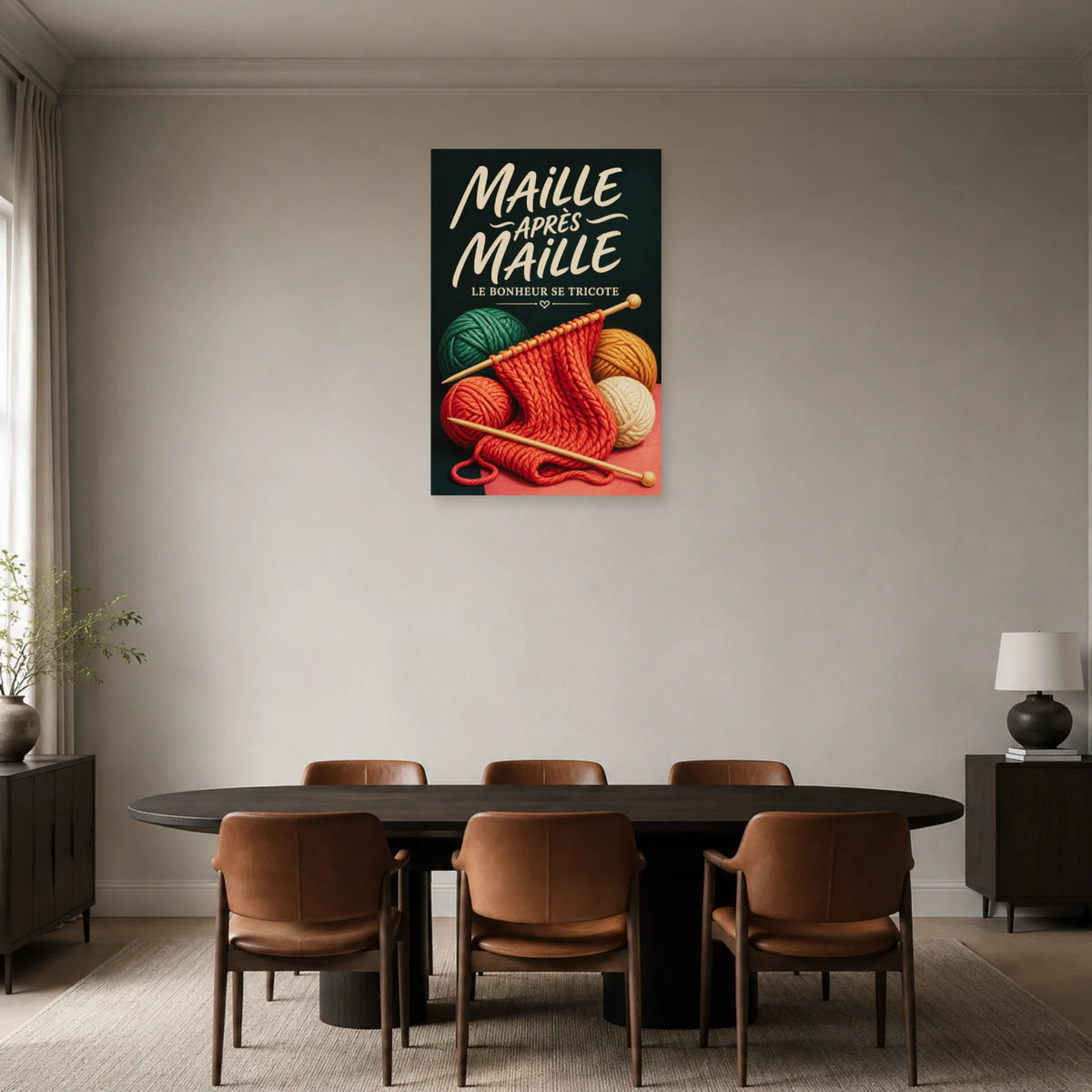 Affiche Tricot, maille après maille dans une salle à manger - Art Virtuoso