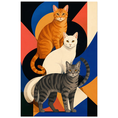 Affiche Trois chats – Composition moderne, illustration graphique / modernisme coloré verticale, format 30 × 45 cm