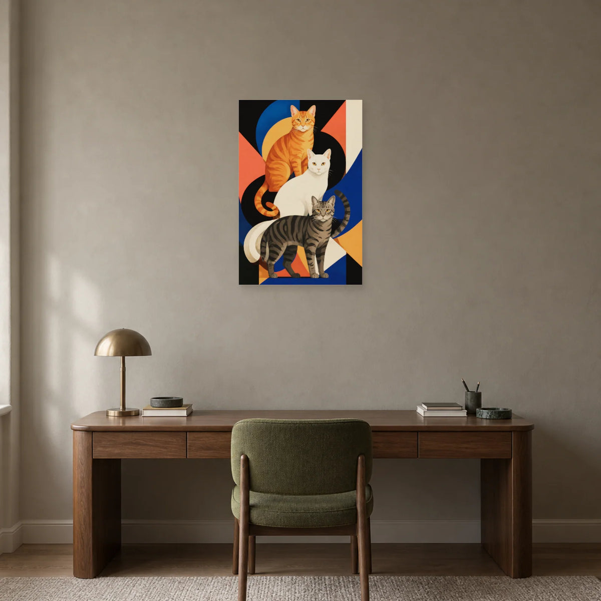Affiche Trois chats – Composition moderne dans un bureau - Art Virtuoso