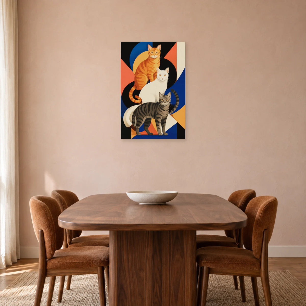 Affiche Trois chats – Composition moderne dans une salle à manger - Art Virtuoso