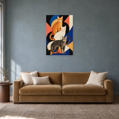 Affiche Trois chats – Composition moderne dans un salon - Art Virtuoso