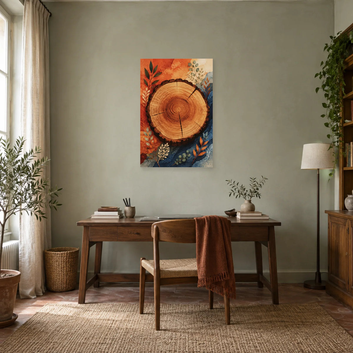 Affiche Tronc coupé – Mémoire de la terre dans un bureau - Art Virtuoso