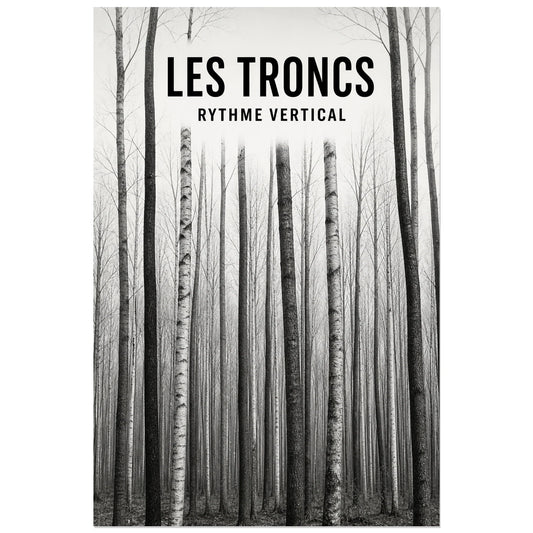 Affiche Les troncs – Rythme vertical, photographie forestière noir et blanc à composition minimaliste verticale, format 30 × 45 cm