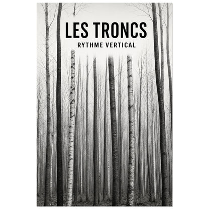 Affiche Les troncs – Rythme vertical, photographie forestière noir et blanc à composition minimaliste verticale, format 60 × 90 cm