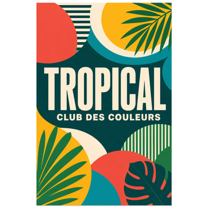 Affiche Tropical – Club des couleurs, affiche typographique moderne en sérigraphie géométrique verticale, format 40 × 60 cm